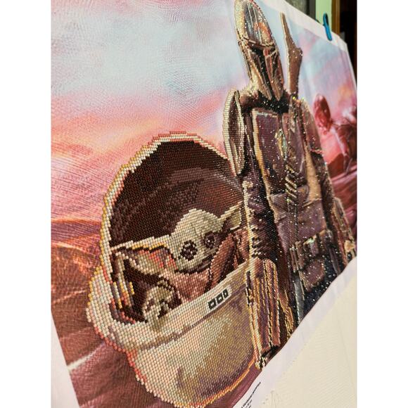 Mandalorian & Grogu Finished Partial Drill Diamond Painting 100x55cm Star Wars - Picture 4 of 13